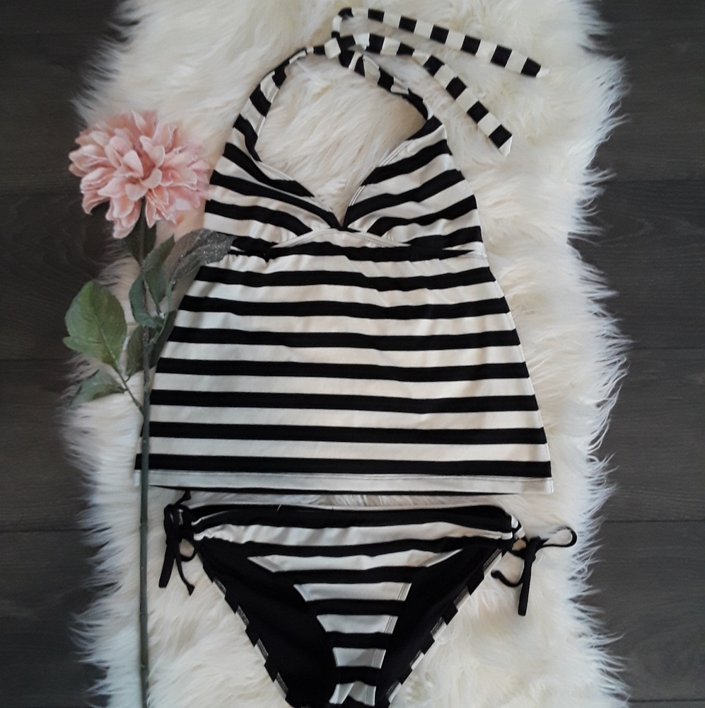 (MOSSIMO) Stripe Tankini Tie Sides Med/Large